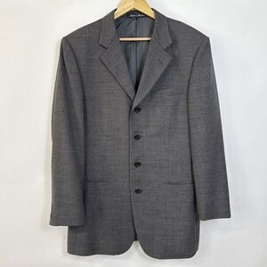Vintage Wool Sport Coat Blazer Mens 40 Long Gray Black Micro‎ Geometric Pattern